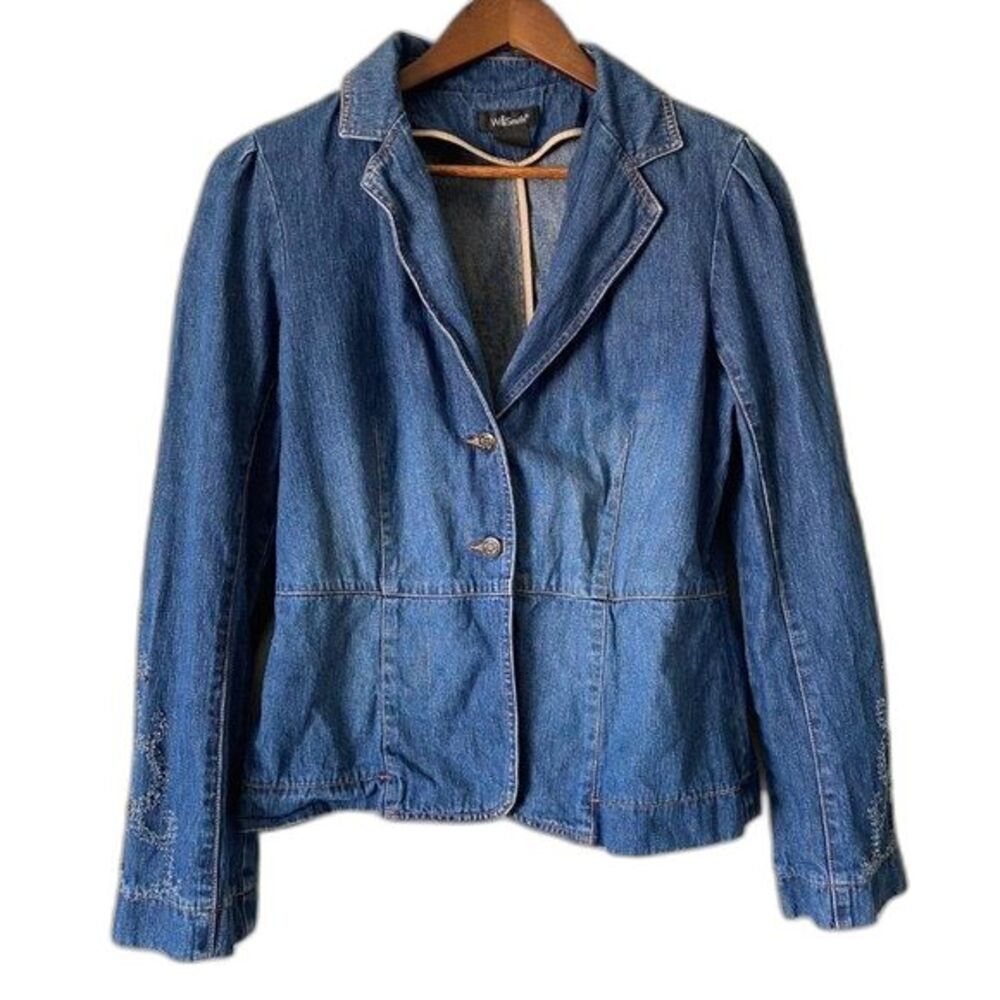 WILLI SMITH Denim Jacket with Embroidery & Beading - Women's Large Y2K Boho